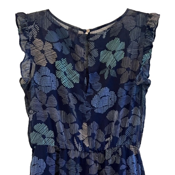 a new day Women's Navy Blue Broken Lines Floral Ruffled Lined Dress Size L - Picture 7 of 12